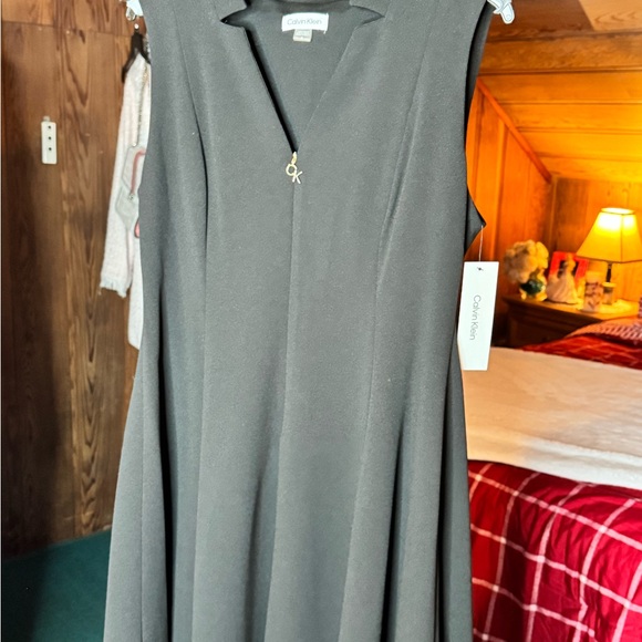 Calvin Klein Black Fit & Flare Dress Size 14 NWT CK Zip Charm Sleeveless - Picture 5 of 11